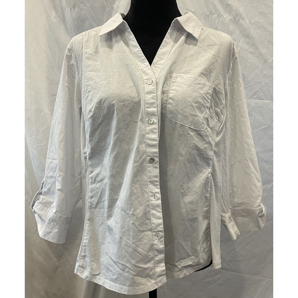 Emily Daniels Women’s 3/4 Sleeve V Neck Button Down Blouse White Size XL